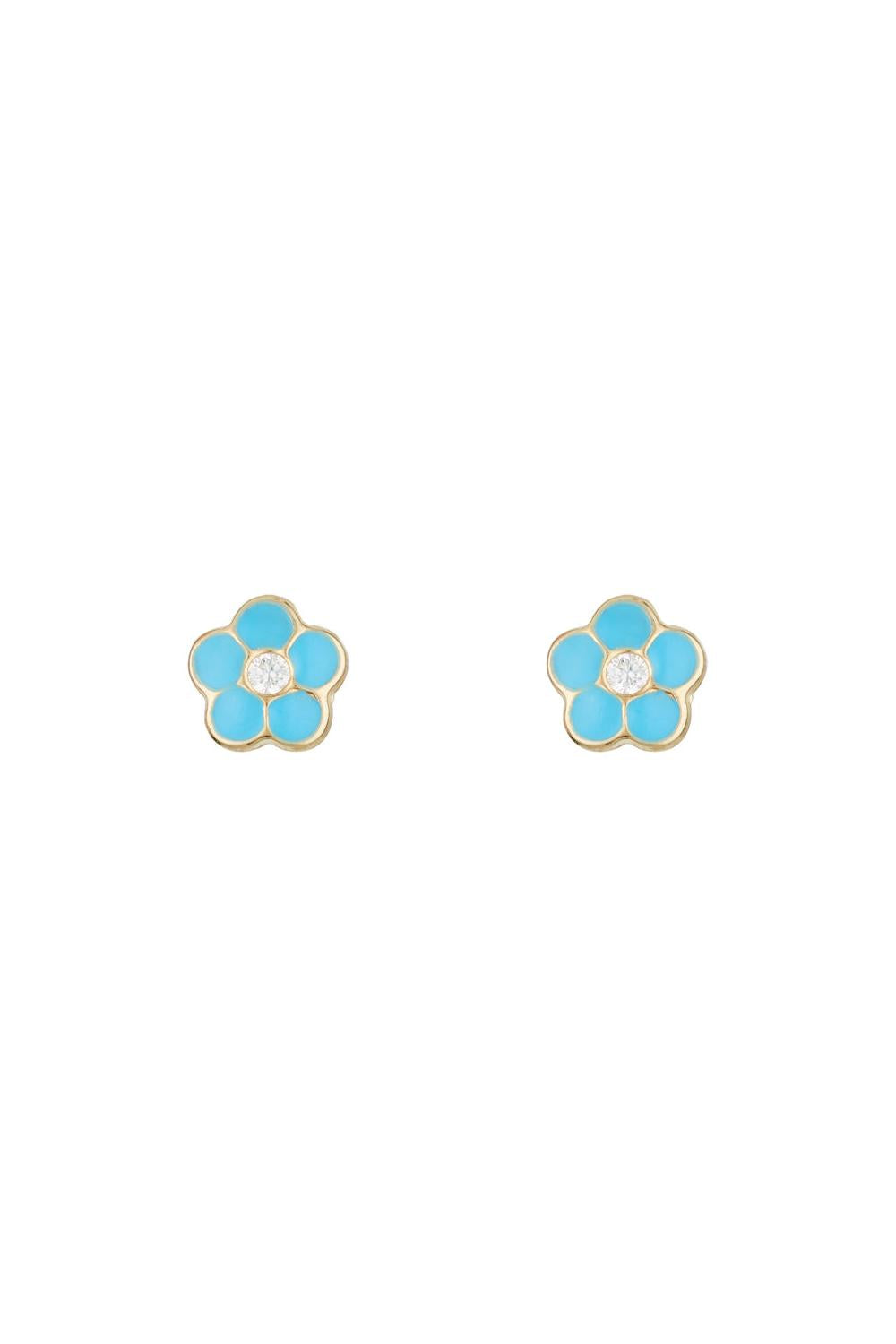 Boucles D'Oreilles Enfant "Marguerite Bleue" Or Jaune 375/1000