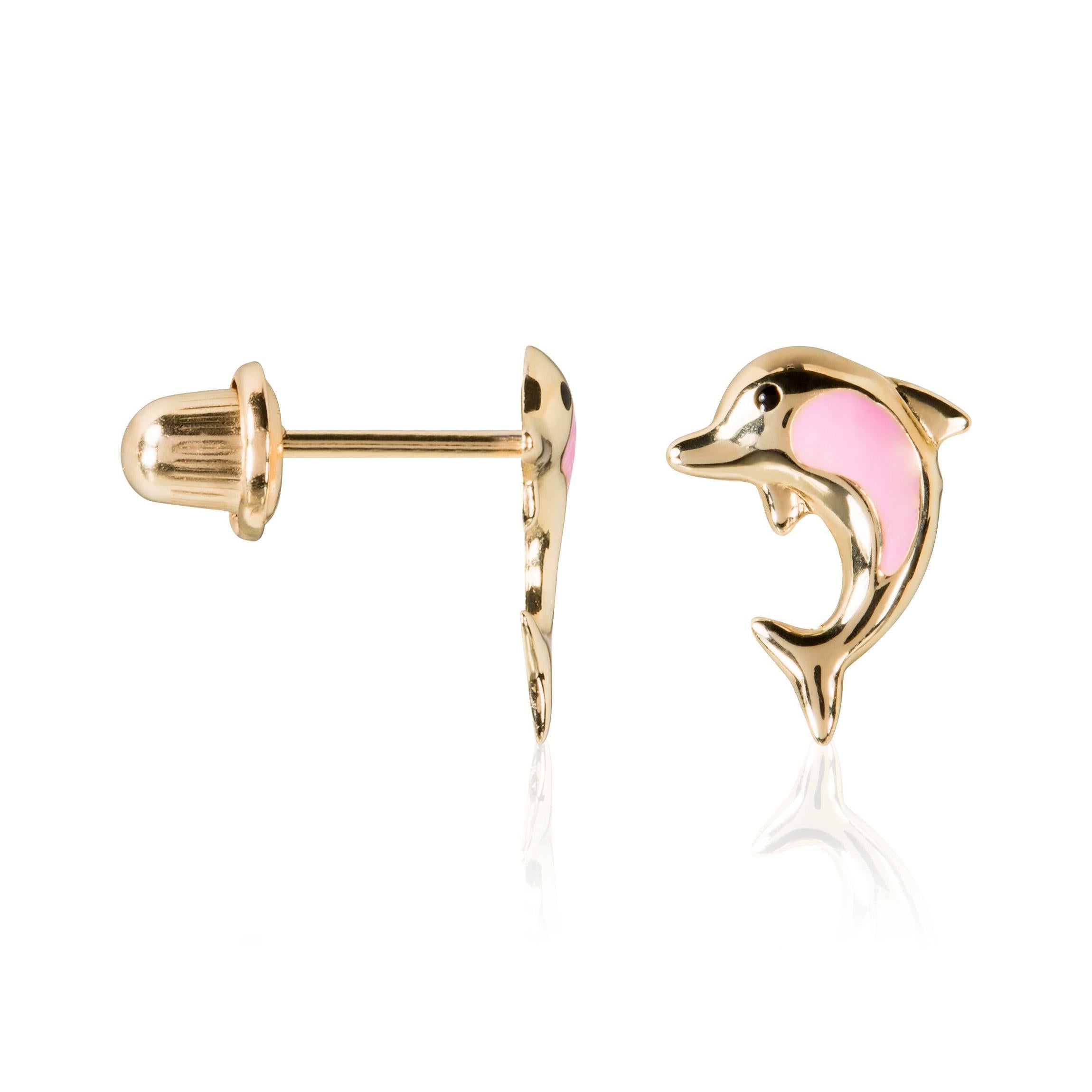 Boucles D'Oreilles Enfant "Maman Dauphin" Or Jaune 375/1000