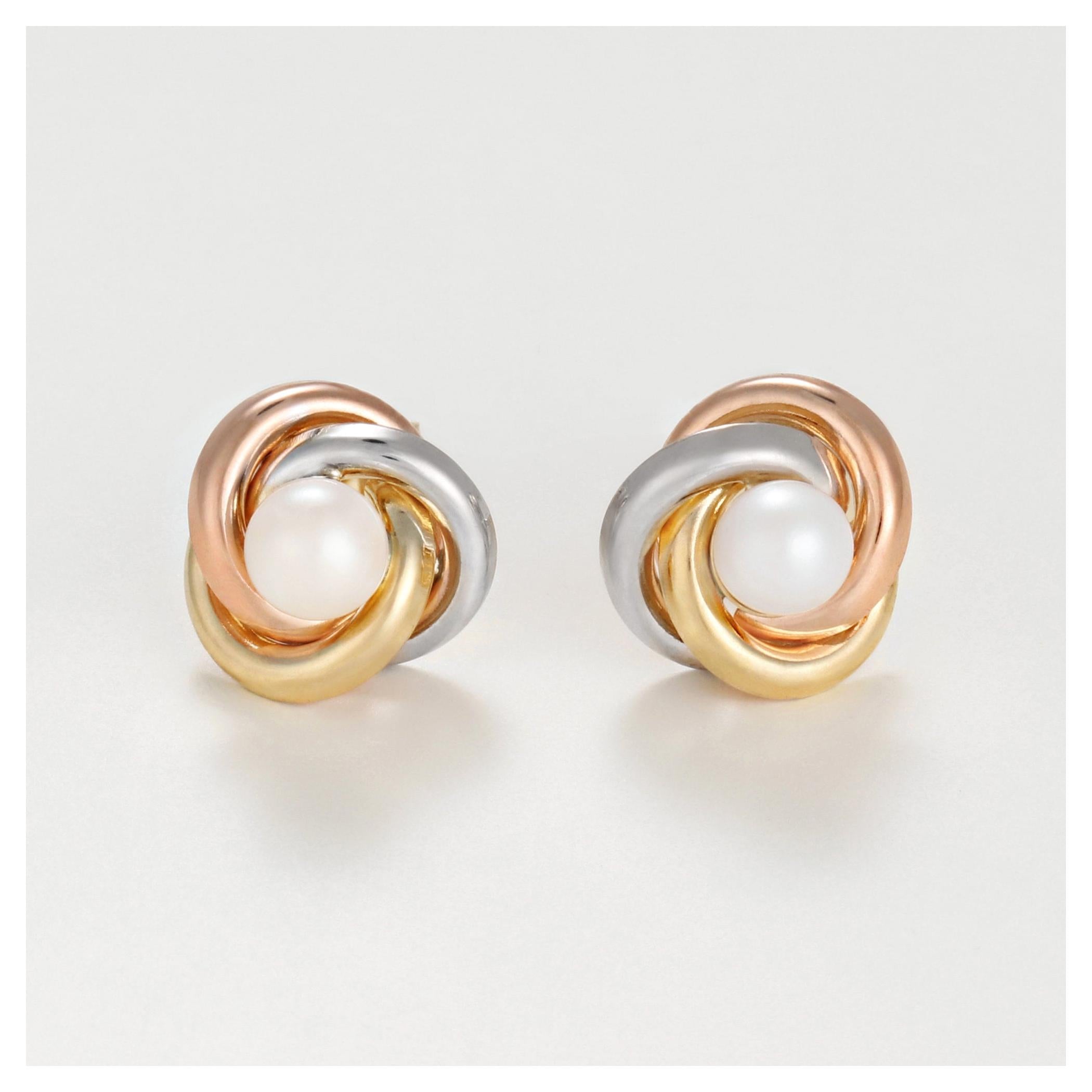 Pendientes "April" Oro Tricolor 375/1000 y Perla