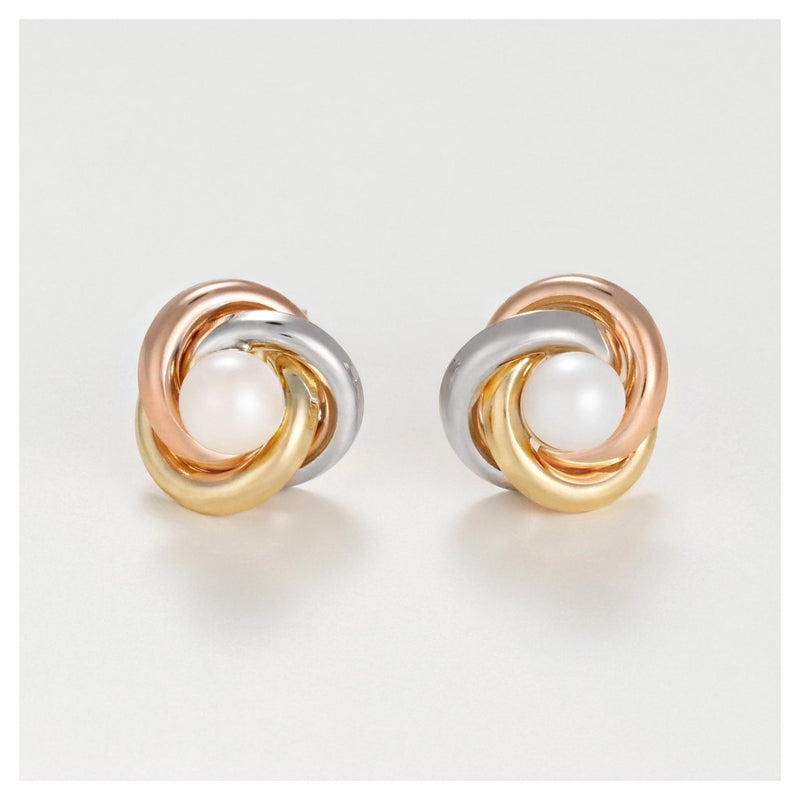 Boucles D'Oreilles "April" Or Tricolore 375/1000 Et Perle