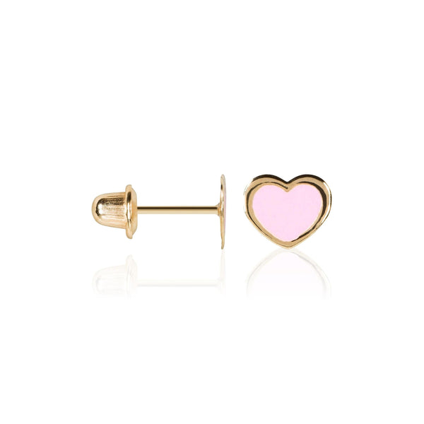 Children's Earrings "Pink Heart" 375/1000 Yellow Gold