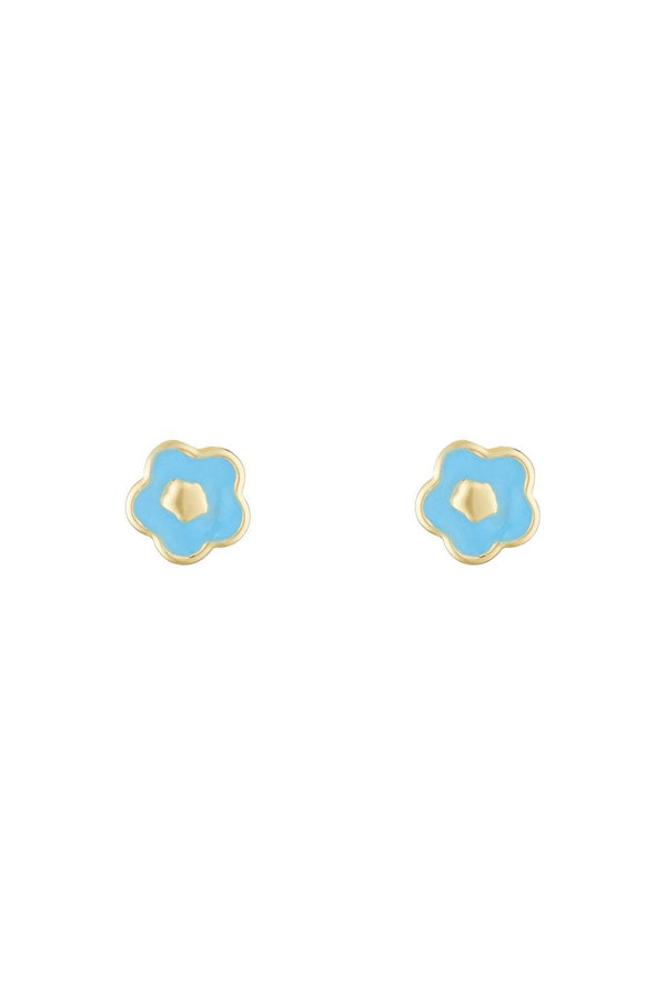 Children's Earrings "Blue Flower" 375/1000 Yellow Gold