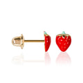 Boucles D'Oreilles Enfant "Jolie Fraise" Or Jaune 375/1000
