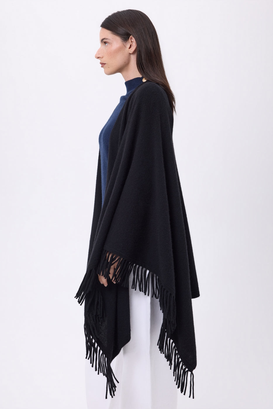 Equinoxe Fringed Poncho - Black - Women