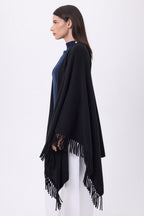 Equinoxe Fringed Poncho - Black - Women