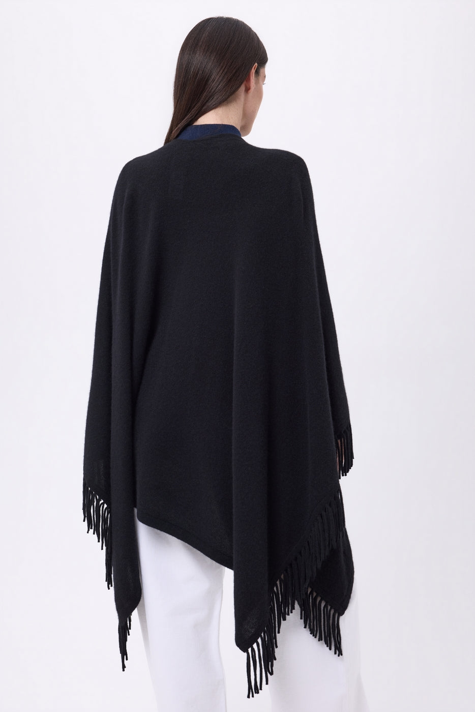 Equinoxe Fringed Poncho - Black - Women