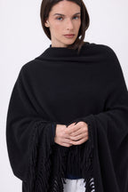 Equinoxe Fringed Poncho - Black - Women