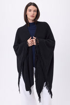 Equinoxe Fringed Poncho - Black - Women
