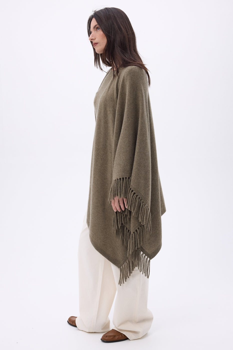 Equinoxe Fringed Poncho - Mottled Khaki - Women