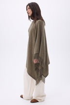 Equinoxe Fringed Poncho - Mottled Khaki - Women