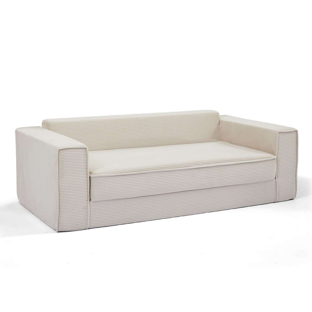 Erebus - Divano lineare compresso e trasformabile Déplimousse a 3 posti - Velluto a coste - Beige