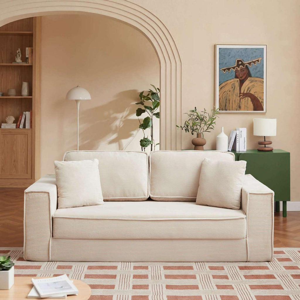 Erebus - Divano lineare compresso e trasformabile Déplimousse a 3 posti - Velluto a coste - Beige