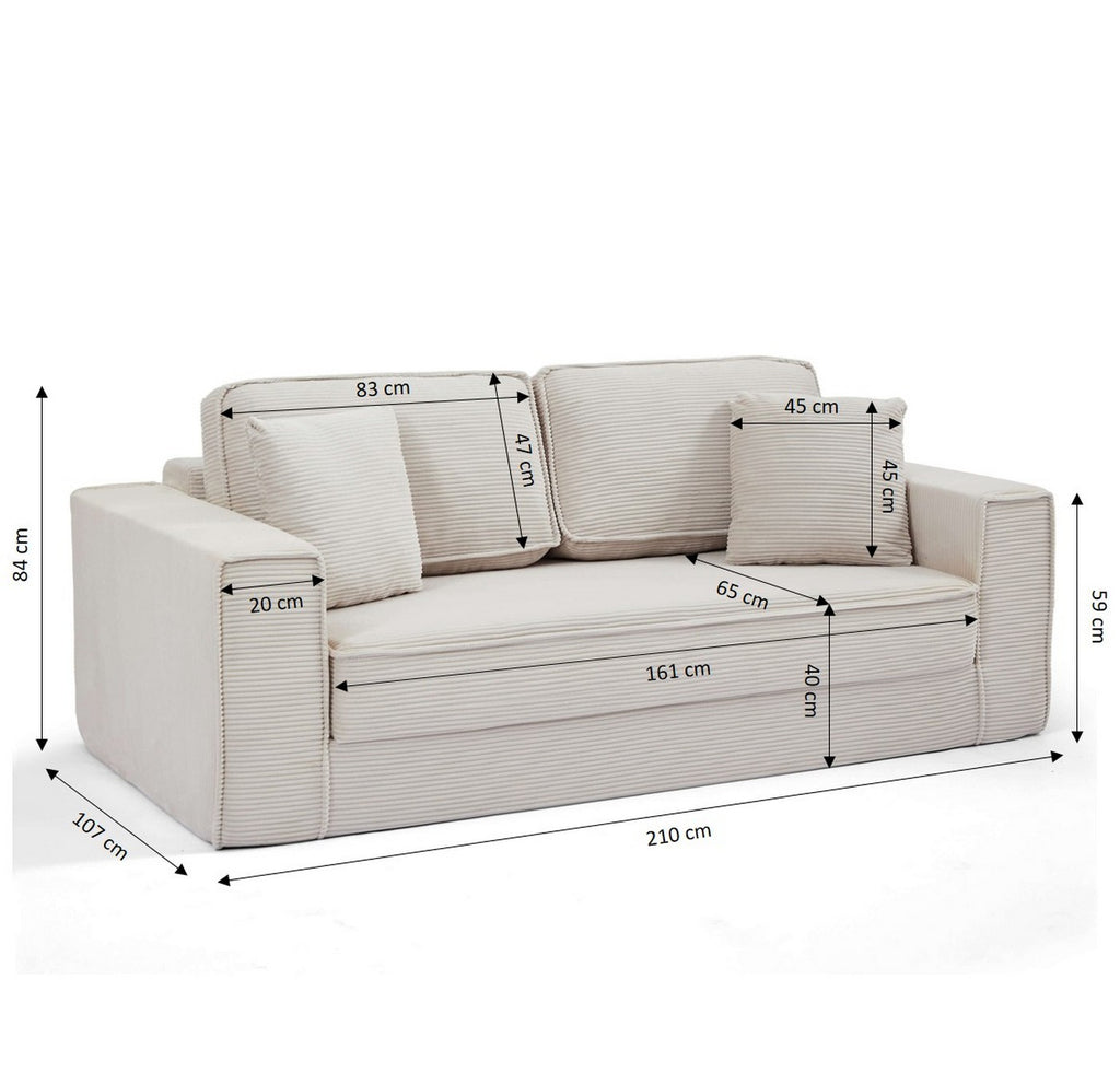 Erebus - Divano lineare compresso e trasformabile Déplimousse a 3 posti - Velluto a coste - Beige