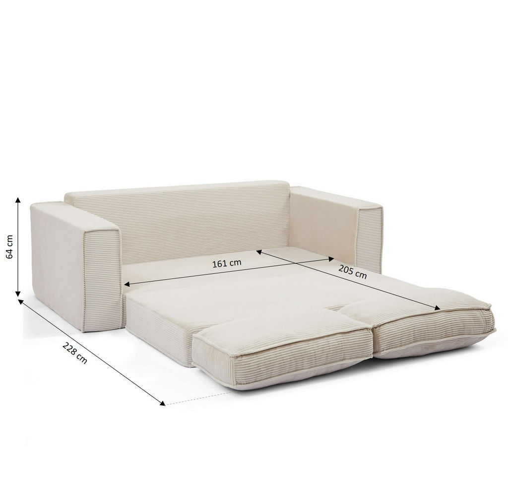 Erebus - Divano lineare compresso e trasformabile Déplimousse a 3 posti - Velluto a coste - Beige