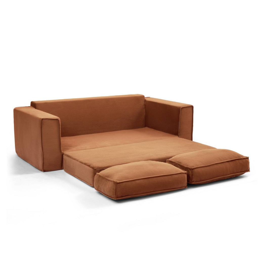 Erebus - Divano lineare compresso e convertibile Déplimousse a 3 posti - Velluto a coste - Terracotta