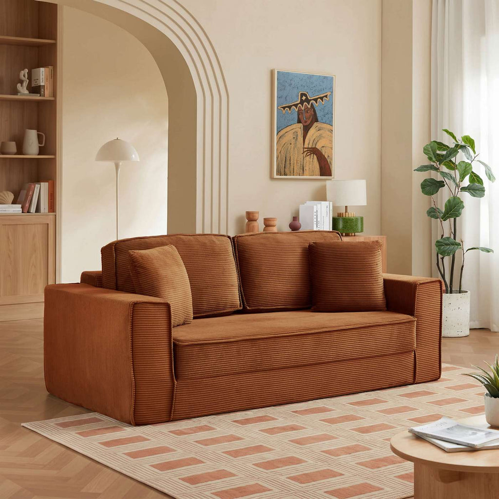 Erebus - Divano lineare compresso e convertibile Déplimousse a 3 posti - Velluto a coste - Terracotta