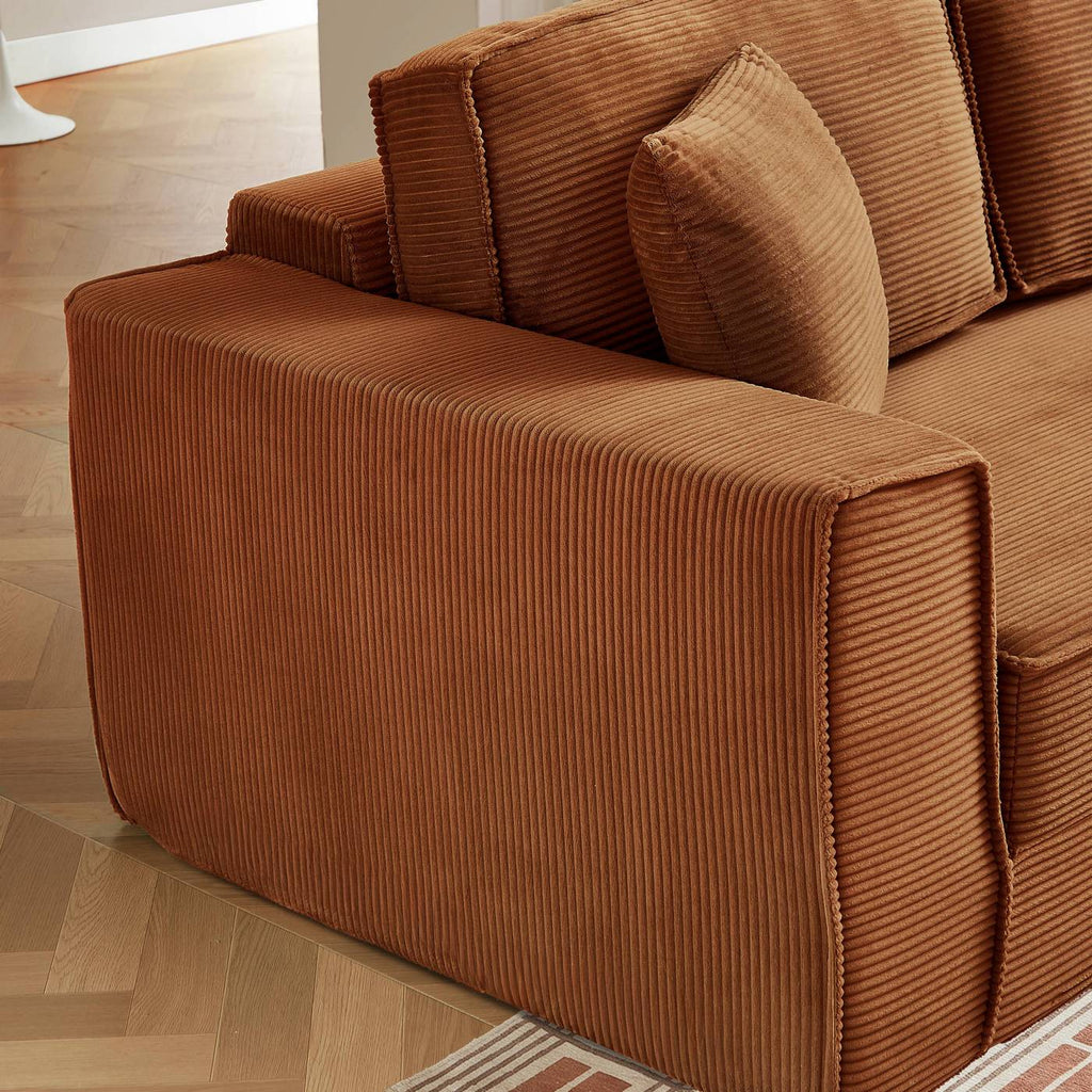Erebus - Divano lineare compresso e convertibile Déplimousse a 3 posti - Velluto a coste - Terracotta