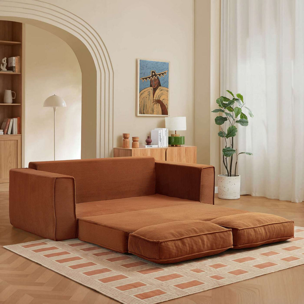 Erebus - Divano lineare compresso e convertibile Déplimousse a 3 posti - Velluto a coste - Terracotta