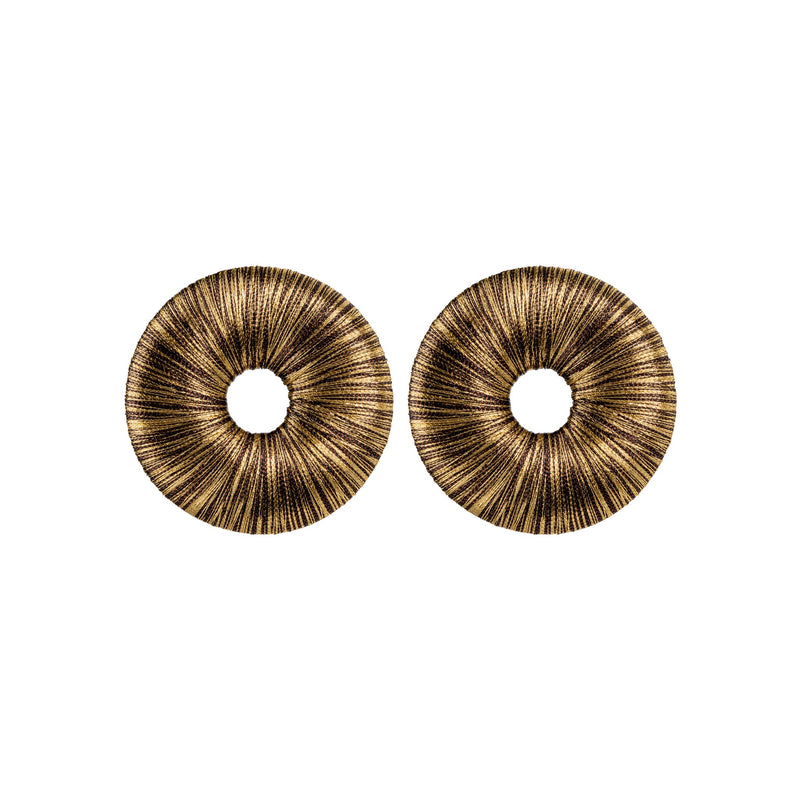 Boho Gold Earring featuring intricate metallic thread design with a refined circular silhouette.