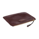 Burgundy leather in a shade of dark cherry inner bag  with gold zipper on a white background