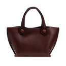Burgundy leather in a shade of dark cherry tote bag with rope handles on a white background