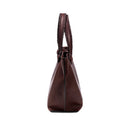 Burgundy leather in a shade of dark cherry tote bag with rope handles on a white background, shown from the side.