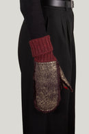 Moufles Erika Cuir Double Face - Bordeaux Or/Bordeaux - Femme