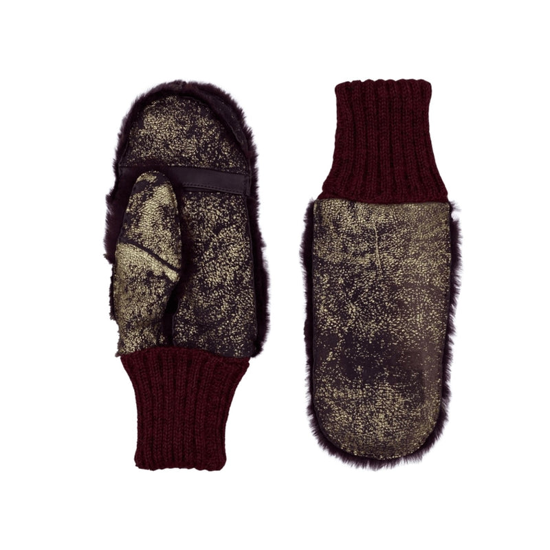 Moufles Erika Cuir Double Face - Bordeaux Or/Bordeaux - Femme