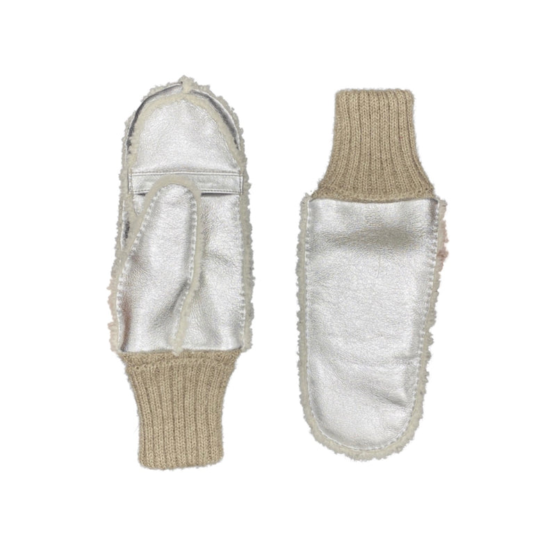 Moufles Erika Cuir Double Face - Silver/Beige - Femme