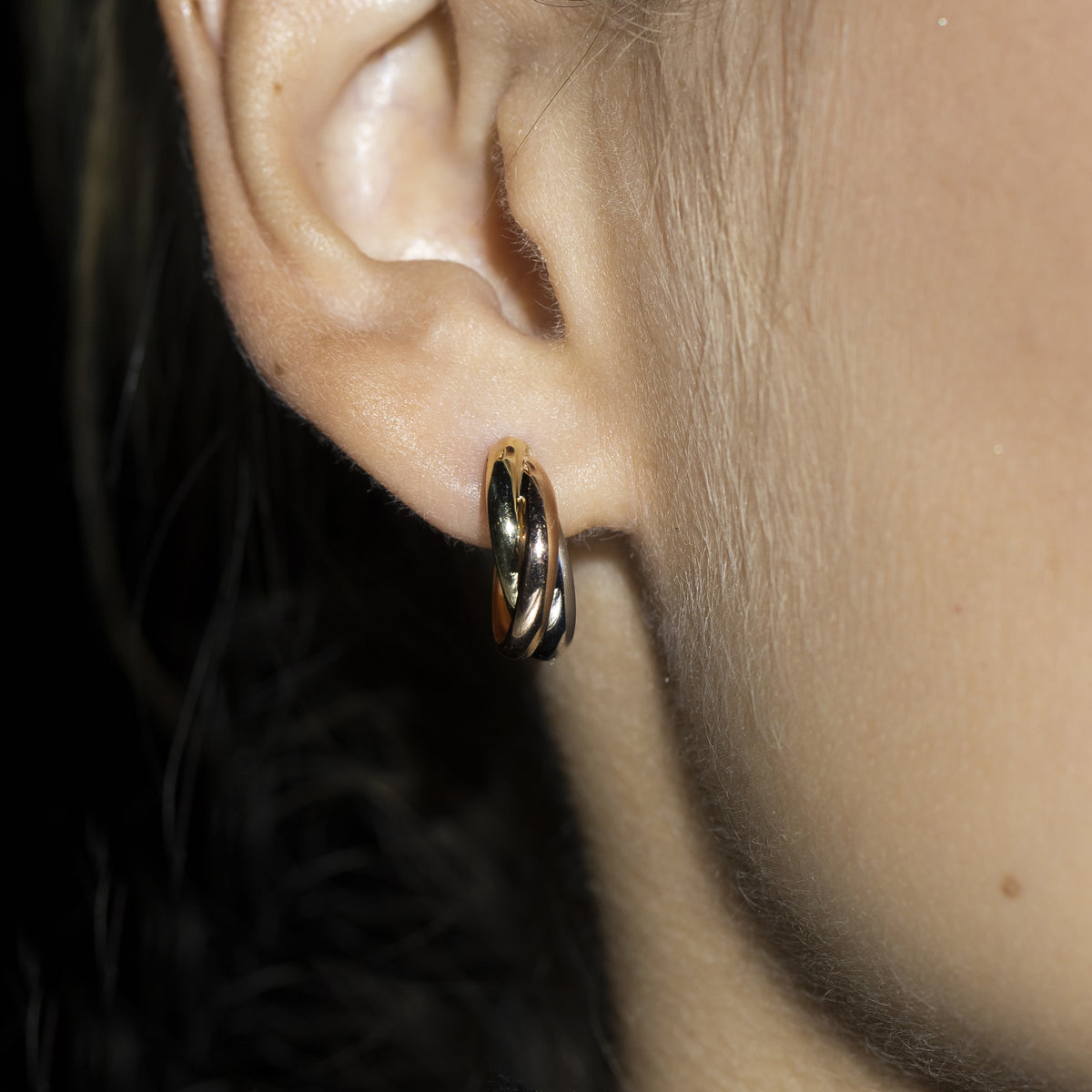 Boucle D'Oreille "Créoles Tri Or" Or Tricolore 375/1000