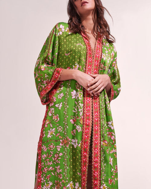 Long Kimono Erica - Green Botanical - Woman