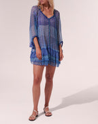 Nava Poncho - Blue Batik Stripe - Women
