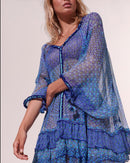 Nava Poncho - Blue Batik Stripe - Women's