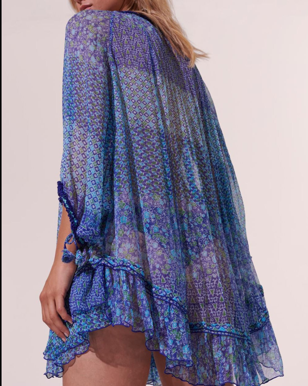 Nava Poncho - Blue Batik Stripe - Women