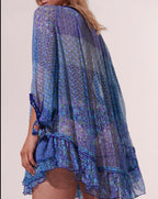 Nava Poncho - Blue Batik Stripe - Women
