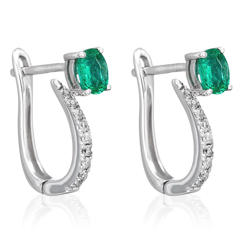 "Beautiful Emerald" Earrings, 0.1/18 diameter + 0.35/2 emerald - 375/1000 White Gold