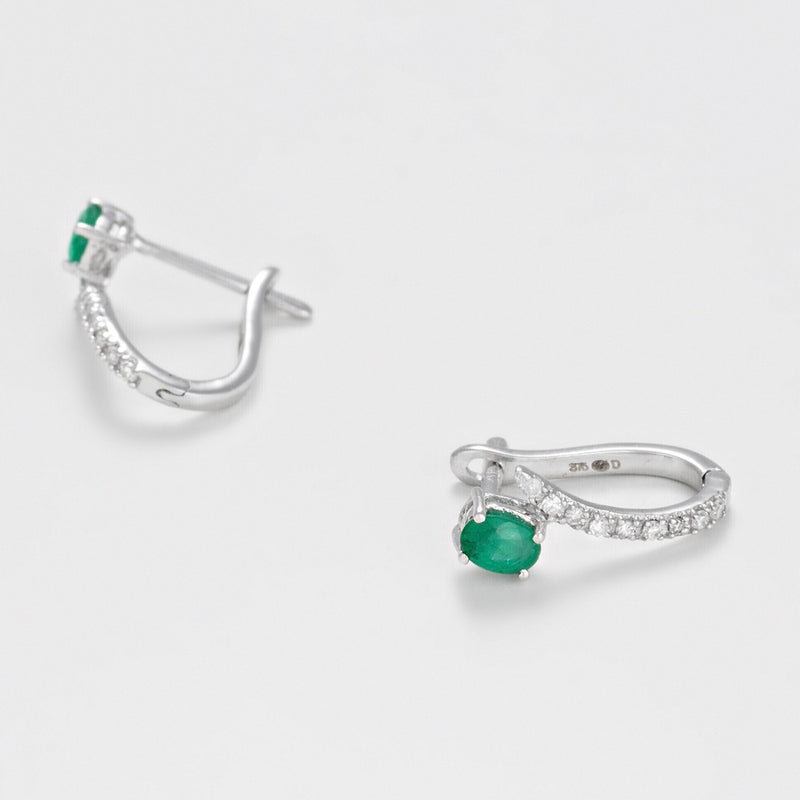 "Beautiful Emerald" Earrings, 0.1/18 diameter + 0.35/2 emerald - 375/1000 White Gold