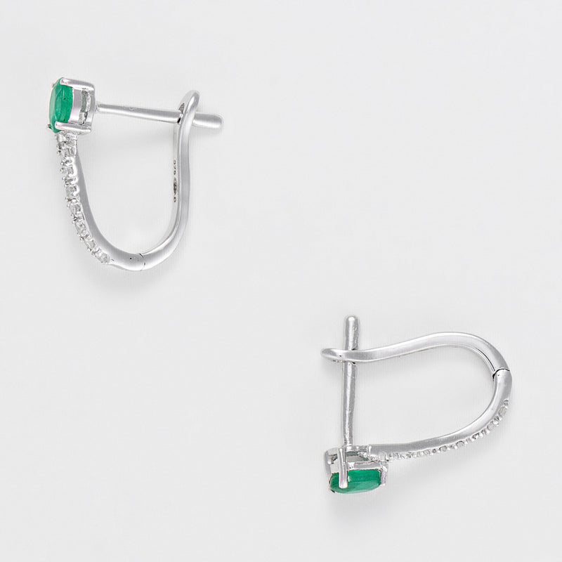 "Beautiful Emerald" Earrings, 0.1/18 diameter + 0.35/2 emerald - 375/1000 White Gold