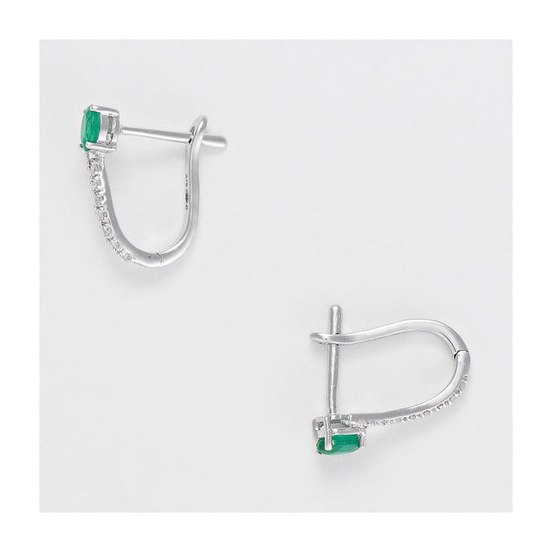 Boucles D'Oreilles "Belle Émeraude" D0,1/18 + Eméraude 0,35/2 - Or Blanc