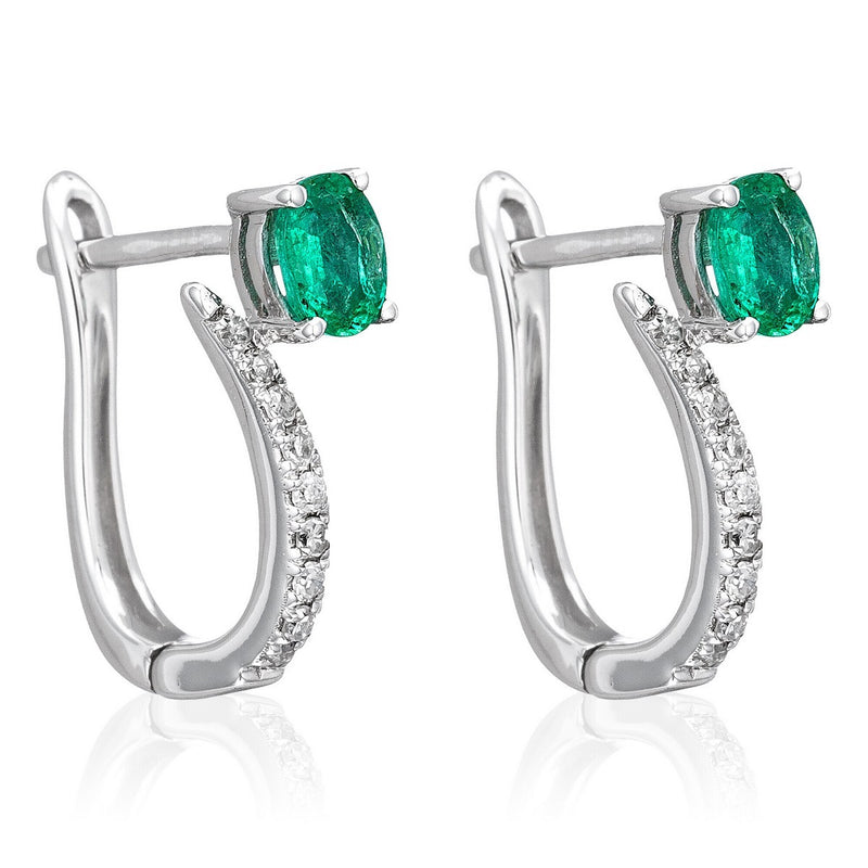 Boucles D'Oreilles "Belle Émeraude" D0,1/18 + Eméraude 0,35/2 - Or Blanc