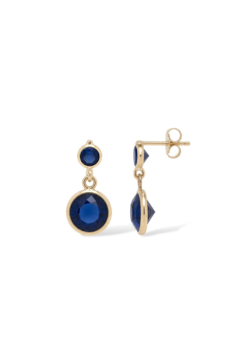 Boucles D'Oreilles "Océane" Or Jaune 375/1000 Et Zirconium Bleu