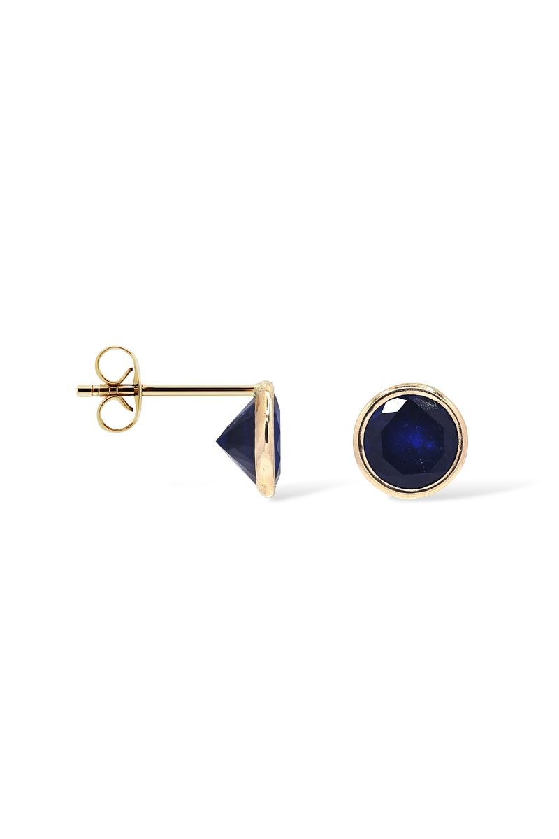 Boucles D'Oreilles "Puces Etincelles 6 Mm" Or Jaune 375/1000 Et Zirconium Bleu