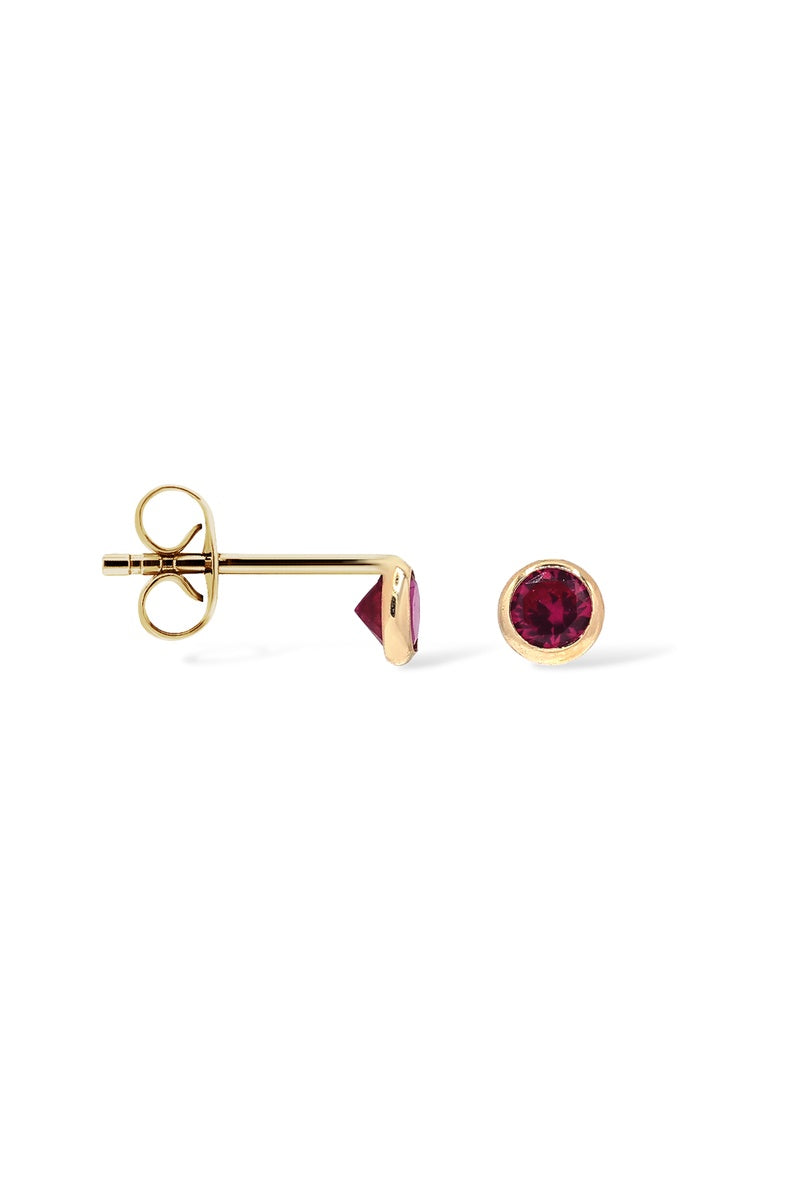 Boucles D'Oreilles "Puces Tendresse 3Mm" Or Jaune 375/1000 Et Zirconium Rose