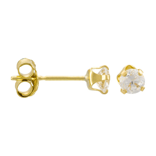 Boucles D'Oreilles "Puces" 3Mm Or Jaune 375/1000 Et Zirconium