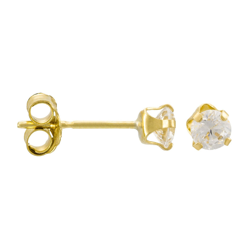 Boucles D'Oreilles "Puces" 3Mm Or Jaune 375/1000 Et Zirconium