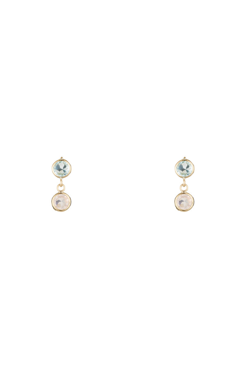 Boucle D'Oreilles "Duo Topaze Et Quartz Rose" Or Jaune 375/1000