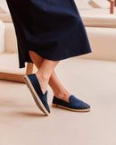 Espadrille femme lin, marine paillettes porté Angarde