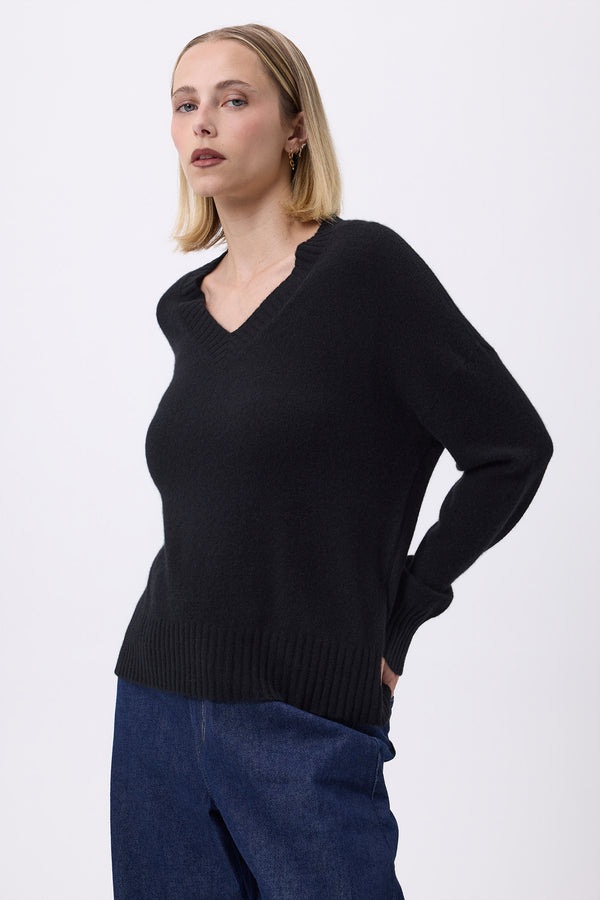 Oversize Striktrøje Med V-Udskæring Gros Rib F Everyday - Sort - Dame