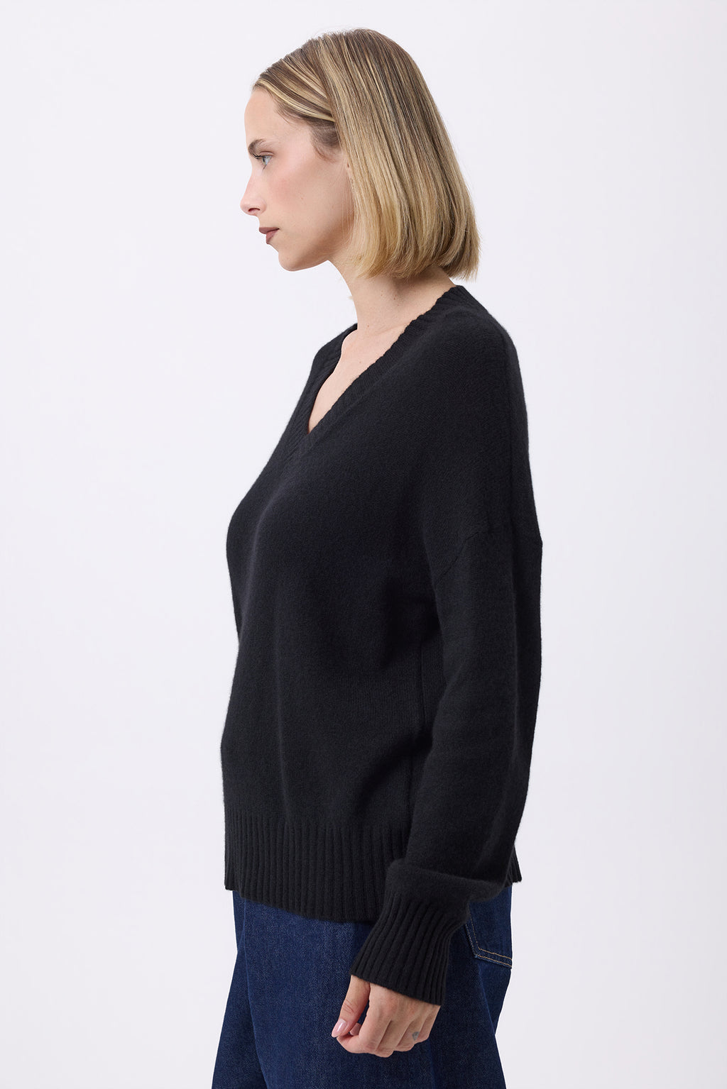 Pull Oversize Col V Gros Rib F Everyday - Noir - Femme