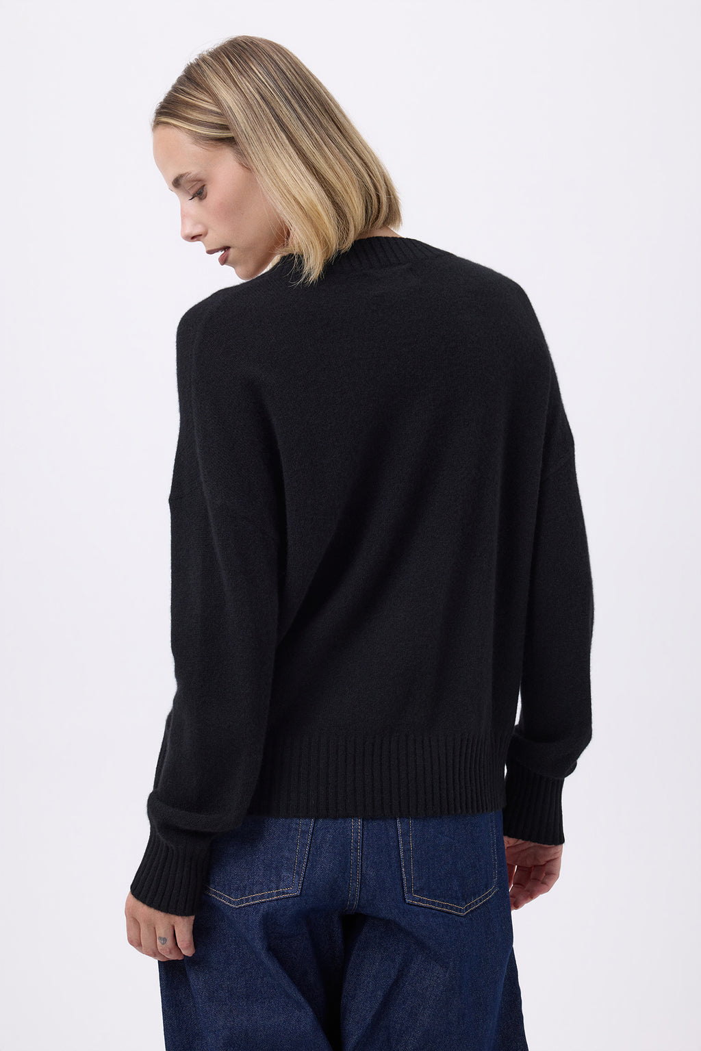 Pull Oversize Col V Gros Rib F Everyday - Noir - Femme